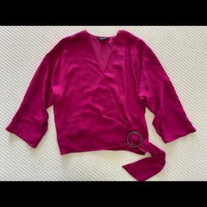 Express, XS, Pink/Magenta Satin Wrap Top